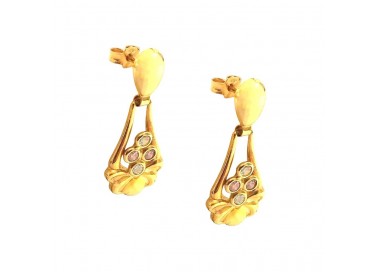 ORECCHINI PENDENTI IN ORO GIALLO 18 KT CON ZIRCONI ROSA E BIANCHI
