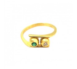 ANELLO DA DONNA IN ORO GIALLO 18 KT CON ZIRCONE BIANCO E VERDE SMERALDO