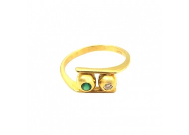 ANELLO DA DONNA IN ORO GIALLO 18 KT CON ZIRCONE BIANCO E VERDE SMERALDO