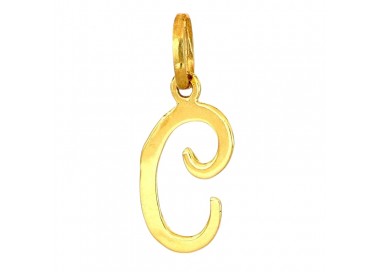 CIONDOLO LETTERA C CORSIVO IN ORO GIALLO 18 KT + COLLANA LACCIO IN OMAGGIO