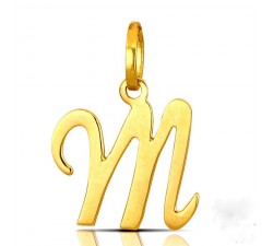 CIONDOLO LETTERA M CORSIVO IN ORO GIALLO 18 KT + COLLANA LACCIO IN OMAGGIO