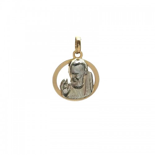 COLLANA SAN PIO IN ORO GIALLO E BIANCO 18 KT + COLLANA LACCIO IN OMAGGIO