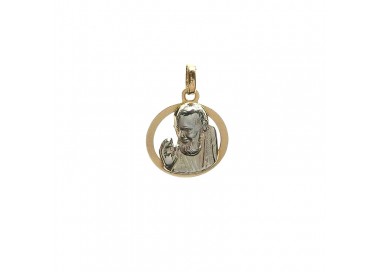 COLLANA SAN PIO IN ORO GIALLO E BIANCO 18 KT + COLLANA LACCIO IN OMAGGIO