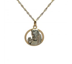 COLLANA SAN PIO IN ORO GIALLO E BIANCO 18 KT + COLLANA LACCIO IN OMAGGIO