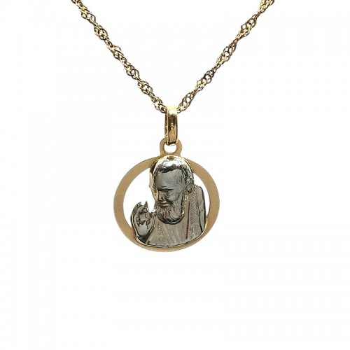 COLLANA CIONDOLO SAN PIO IN ORO GIALLO E BIANCO 18 KT 