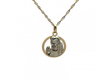 COLLANA CIONDOLO SAN PIO IN ORO GIALLO E BIANCO 18 KT