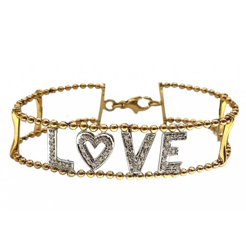 BRACCIALE IN ORO GIALLO BIANCO 18 KT LOVE CON BRILLANTINI