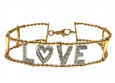 BRACCIALE IN ORO GIALLO BIANCO 18 KT LOVE CON DIAMANTI