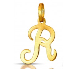 CIONDOLO LETTERA R CORSIVO IN ORO GIALLO 18 KT + COLLANA LACCIO IN OMAGGIO