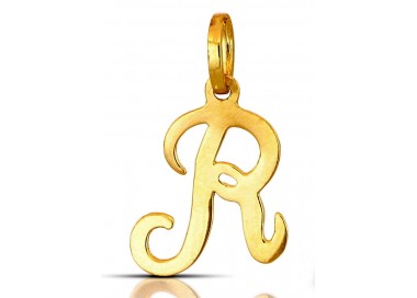 CIONDOLO LETTERA R CORSIVO IN ORO GIALLO 18 KT + COLLANA LACCIO IN OMAGGIO