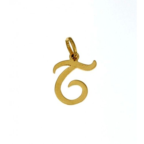 CIONDOLO LETTERA T CORSIVO IN ORO GIALLO 18 KT + COLLANA LACCIO IN OMAGGIO