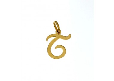 CIONDOLO LETTERA T CORSIVO IN ORO GIALLO 18 KT + COLLANA LACCIO IN OMAGGIO