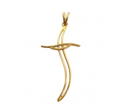 CIONDOLO CROCE STILIZZATA IN ORO GIALLO 18 KT + COLLANA LACCIO IN OMAGGIO