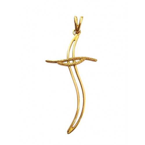 CIONDOLO CROCE STILIZZATA IN ORO GIALLO 18 KT + COLLANA LACCIO IN OMAGGIO