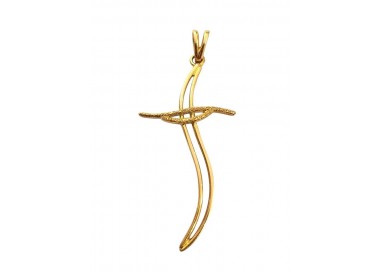 CIONDOLO CROCE STILIZZATA IN ORO GIALLO 18 KT + COLLANA LACCIO IN OMAGGIO