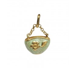 CIONDOLO CHARM BORSA IN ORO GIALLO 18 KT CON SMALTO VERDE