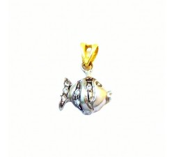 CIONDOLO SEGNO PESCE IN ORO BIANCO E GIALLO 18 KT E ZIRCONI+ COLLANA OMAGGIO