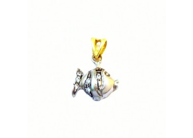 CIONDOLO SEGNO ZODIACALE PESCE IN ORO BIANCO E GIALLO 18 KT E ZIRCONI+ COLLANA OMAGGIO