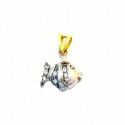 CIONDOLO SEGNO PESCE IN ORO BIANCO E GIALLO 18 KT E ZIRCONI+ COLLANA OMAGGIO