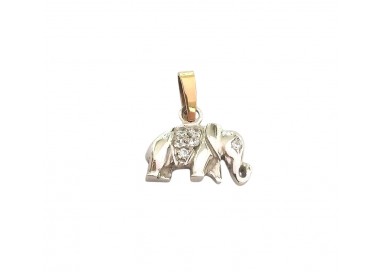 CIONDOLO PORTA FORTUNA ELEFANTINO IN ORO GIALLO E BIANCO 18 KT+COLLANA OMAGGIO