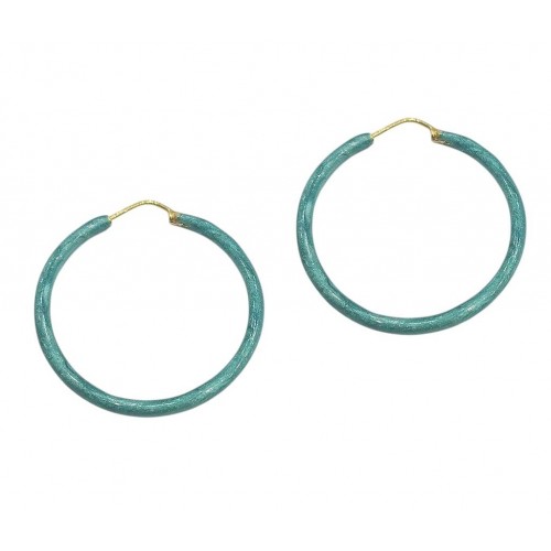 ORECCHINI CERCHI IN ORO GIALLO 18 KT SMALTORO CELESTE