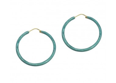 ORECCHINI CERCHI IN ORO GIALLO 18 KT SMALTO CELESTE