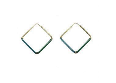 ORECCHINI CERCHI QUADRATI IN ORO GIALLO 18 KT SMALTO CELESTE E VERDE