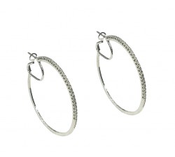 ORECCHINI CERCHI IN ORO BIANCO 18 KT CON ZIRCONI DIAMETRO 6 CM