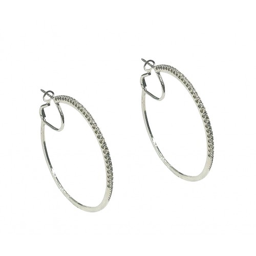 ORECCHINI CERCHI IN ORO BIANCO 18 KT CON ZIRCONI DIAMETRO 6 CM