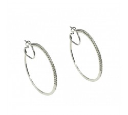 ORECCHINI CERCHI IN ORO BIANCO 18 KT CON ZIRCONI DIAMETRO 4,7 CM