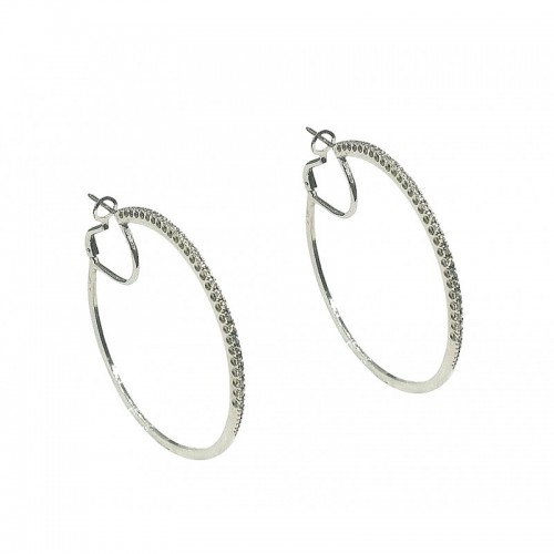 ORECCHINI CERCHI IN ORO BIANCO 18 KT CON ZIRCONI DIAMETRO 4,7 CM
