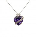 COLLANA IN ARGENTO 925 CON CUORE ZIRCONE VIOLA AMETISTA E BIANCHI TAGLIO BRILLANTE 