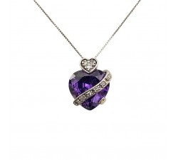 COLLANA IN ARGENTO 925 CON CUORE ZIRCONE VIOLA AMETISTA E BIANCHI