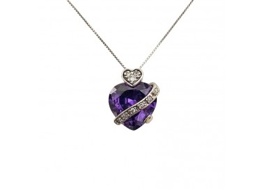 COLLANA IN ARGENTO 925 CON CUORE ZIRCONE VIOLA AMETISTA E BIANCHI