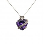 COLLANA IN ARGENTO 925 CON CUORE ZIRCONE VIOLA AMETISTA E BIANCHI