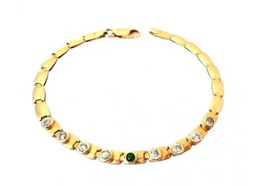 BRACCIALE IN ORO GIALLO KT TENNIS CON SMERALDO E ZIRCONI