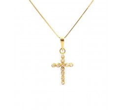 COLLANA IN ORO GIALLO 18 KT CON CROCE E ZIRCONI TAGLIO BRILLANTE
