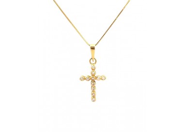 COLLANA IN ORO GIALLO 18 KT CON CROCE E ZIRCONI TAGLIO BRILLANTE