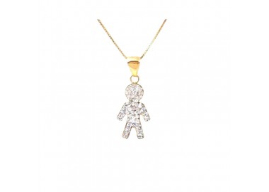 COLLANA DA DONNA IN ORO GIALLO 18 KT BEBE' MASCHIETTO CON ZIRCONI BIANCHI