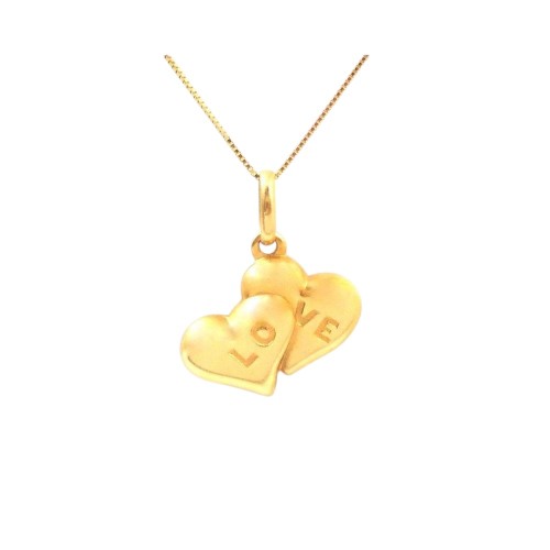 COLLANA UNISEX IN ORO GIALLO 18 KT CON CUORE E INCISIONE LOVE
