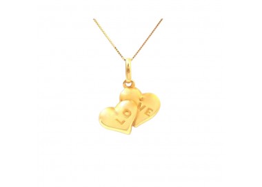 COLLANA UNISEX IN ORO GIALLO 18 KT CON CUORE E INCISIONE LOVE