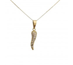 COLLANA CORNO IN ORO GIALLO 18 KT CON ZIRCONI BIANCHI TAGLIO BRILLANTE
