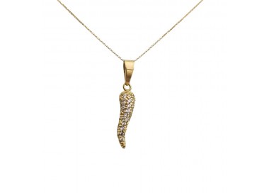 COLLANA CORNO IN ORO GIALLO 18 KT CON ZIRCONI BIANCHI TAGLIO BRILLANTE