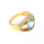 ANELLO DA DONNA IN ORO GIALLO 18 KT CON ZIRCONI CELESTI ACQUAMARINA E BIANCHI