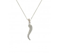 COLLANA CON CORNO IN ORO BIANCO 18 KT E ZIRCONI TAGLIO BRILLANTE