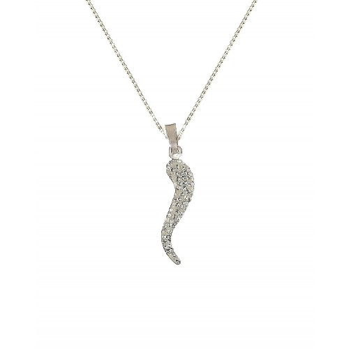 COLLANA VENEZIANA CON CORNO IN ORO BIANCO 18 KT E ZIRCONI TAGLIO BRILLANTE