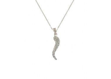 COLLANA VENEZIANA CON CORNO IN ORO BIANCO 18 KT E ZIRCONI TAGLIO BRILLANTE