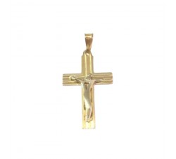 CIONDOLO CROCIFISSO IN ORO GIALLO E BIANCO 18KT + COLLANA LACCIO IN OMAGGIO