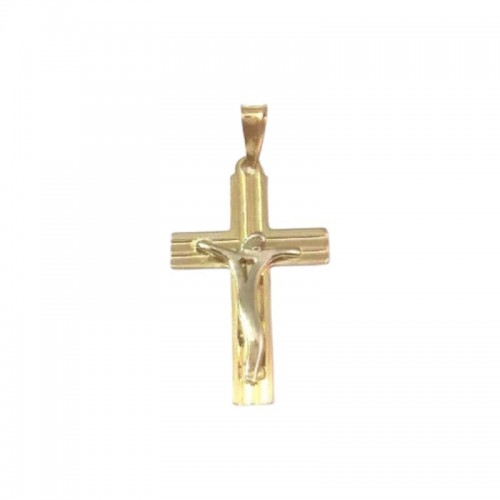CIONDOLO CROCIFISSO IN ORO GIALLO E BIANCO 18KT + COLLANA LACCIO IN OMAGGIO