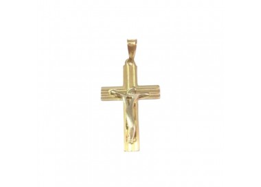 CIONDOLO CROCIFISSO IN ORO GIALLO E BIANCO 18KT + COLLANA LACCIO IN OMAGGIO